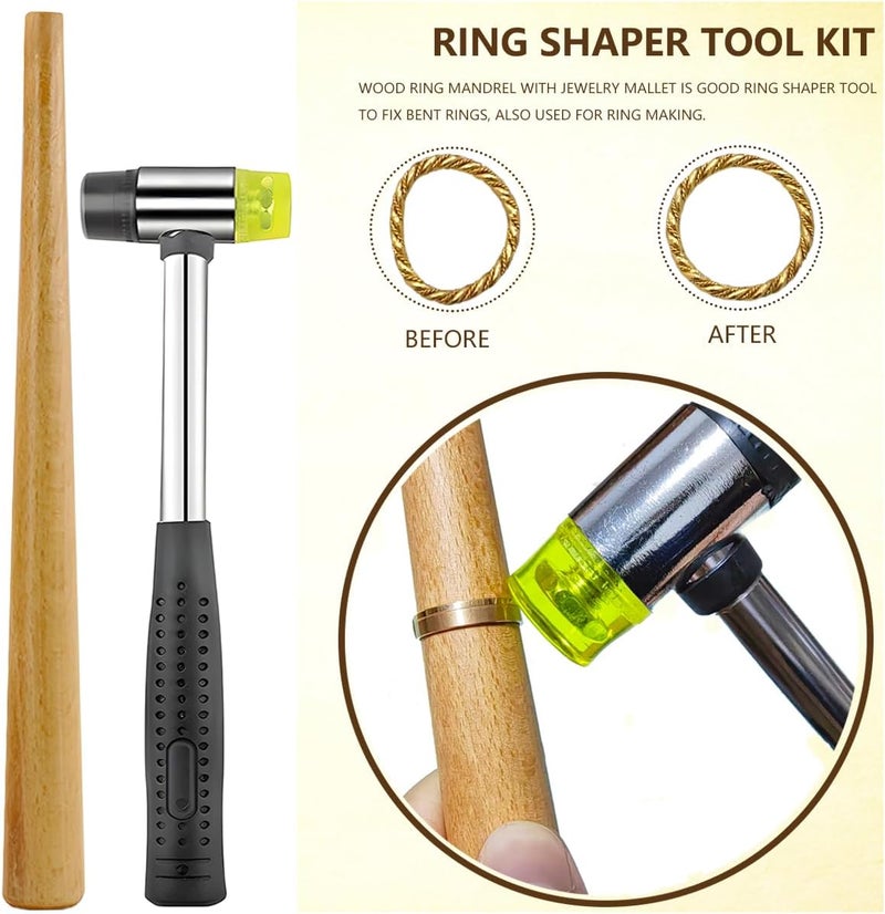 EJOQSON Ring Sizer Measuring Tool Kit Ring Mandrel Sizing Kit Finger Ring Size Measurer Ring Shaper to Fix Bent Rings Resize Repair Jewelers Mandrel and Hammer Ring Size Adjuster (WOOD-12PCS) - Image 2